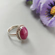 Red Ruby Silver Ring: 8.2gms. Natural Ruby Untreated Cabochon Oval Shape 925 Sterling Silver Bezel Set Ring 7.5 US