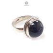 Blue Sapphire Silver Ring: 8.05gms Natural Sapphire Untreated Cabochon Round Shape 925 Sterling Silver Bezel Set Ring 7.5 US