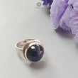 Blue Sapphire Silver Ring: 8.05gms Natural Sapphire Untreated Cabochon Round Shape 925 Sterling Silver Bezel Set Ring 7.5 US