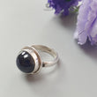 Blue Sapphire Silver Ring: 8.05gms Natural Sapphire Untreated Cabochon Round Shape 925 Sterling Silver Bezel Set Ring 7.5 US