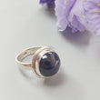 Blue Sapphire Silver Ring: 8.05gms Natural Sapphire Untreated Cabochon Round Shape 925 Sterling Silver Bezel Set Ring 7.5 US