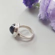 Blue Sapphire Silver Ring: 8.05gms Natural Sapphire Untreated Cabochon Round Shape 925 Sterling Silver Bezel Set Ring 7.5 US