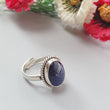 Blue Sapphire Silver Ring: 8.13gms Natural Sapphire Untreated Cabochon Oval Shape 925 Sterling Silver Bezel Set Ring Adjustable