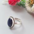 Blue Sapphire Silver Ring: 8.13gms Natural Sapphire Untreated Cabochon Oval Shape 925 Sterling Silver Bezel Set Ring Adjustable