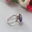 Blue Sapphire Silver Ring: 8.13gms Natural Sapphire Untreated Cabochon Oval Shape 925 Sterling Silver Bezel Set Ring Adjustable