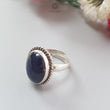 Blue Sapphire Silver Ring: 8.13gms Natural Sapphire Untreated Cabochon Oval Shape 925 Sterling Silver Bezel Set Ring Adjustable