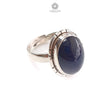 Blue Sapphire Silver Ring: 8.15gms. Natural Sapphire Untreated Cabochon Oval Shape 925 Sterling Silver Bezel Set Ring Adjustable