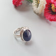 Blue Sapphire Silver Ring: 8.15gms. Natural Sapphire Untreated Cabochon Oval Shape 925 Sterling Silver Bezel Set Ring Adjustable