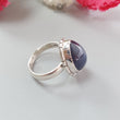 Blue Sapphire Silver Ring: 8.15gms. Natural Sapphire Untreated Cabochon Oval Shape 925 Sterling Silver Bezel Set Ring Adjustable