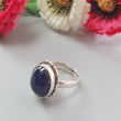 Blue Sapphire Silver Ring: 8.15gms. Natural Sapphire Untreated Cabochon Oval Shape 925 Sterling Silver Bezel Set Ring Adjustable