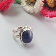 Blue Sapphire Silver Ring: 8.15gms. Natural Sapphire Untreated Cabochon Oval Shape 925 Sterling Silver Bezel Set Ring Adjustable