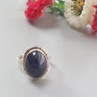 Blue Sapphire Silver Ring: 8.15gms. Natural Sapphire Untreated Cabochon Oval Shape 925 Sterling Silver Bezel Set Ring Adjustable