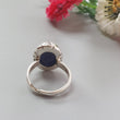 Blue Sapphire Silver Ring: 8.15gms. Natural Sapphire Untreated Cabochon Oval Shape 925 Sterling Silver Bezel Set Ring Adjustable