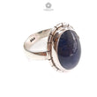 Blue Sapphire Silver Ring: 8.78gms. Natural Sapphire Untreated Cabochon Oval Shape 925 Sterling Silver Bezel Set Ring 7.50 US