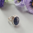 Blue Sapphire Silver Ring: 8.78gms. Natural Sapphire Untreated Cabochon Oval Shape 925 Sterling Silver Bezel Set Ring 7.50 US