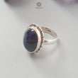 Blue Sapphire Silver Ring: 8.78gms. Natural Sapphire Untreated Cabochon Oval Shape 925 Sterling Silver Bezel Set Ring 7.50 US