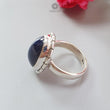 Blue Sapphire Silver Ring: 8.78gms. Natural Sapphire Untreated Cabochon Oval Shape 925 Sterling Silver Bezel Set Ring 7.50 US