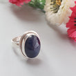 Blue Sapphire Silver Ring: 8.78gms. Natural Sapphire Untreated Cabochon Oval Shape 925 Sterling Silver Bezel Set Ring 7.50 US