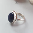 Blue Sapphire Silver Ring: 8.78gms. Natural Sapphire Untreated Cabochon Oval Shape 925 Sterling Silver Bezel Set Ring 7.50 US