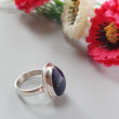 Blue Sapphire Silver Ring: 8.78gms. Natural Sapphire Untreated Cabochon Oval Shape 925 Sterling Silver Bezel Set Ring 7.50 US