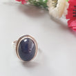 Blue Sapphire Silver Ring: 8.78gms. Natural Sapphire Untreated Cabochon Oval Shape 925 Sterling Silver Bezel Set Ring 7.50 US