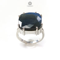 Blue Labradorite Silver Faceted Ring: 6.84gms Natural Untreated Labradorite Cushion Shape 925 Sterling Silver Prong Set 7 US Ring