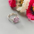 Raspberry Pink Sapphire Silver Faceted Ring: 3.93gms Natural Untreated Sapphire Hexagon Shape 925 Sterling Silver Prong Set Adjustable Ring