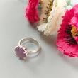 Raspberry Pink Sapphire Silver Faceted Ring: 3.93gms Natural Untreated Sapphire Hexagon Shape 925 Sterling Silver Prong Set Adjustable Ring