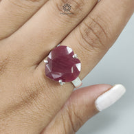 Red Ruby Silver Faceted Ring 5.09gms