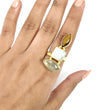 Handmade Cocktail Ring: 7.64gms Gold Plated Natural Multi Color Gemstone Boho Style Dainty Marquise Shape Adjustable Ring Gift For Her