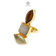 Handmade Cocktail Ring: 7.64gms Gold Plated Natural Multi Color Gemstone Boho Style Dainty Marquise Shape Adjustable Ring Gift For Her