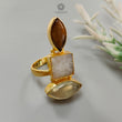 Handmade Cocktail Ring: 7.64gms Gold Plated Natural Multi Color Gemstone Boho Style Dainty Marquise Shape Adjustable Ring Gift For Her