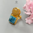 Handmade Cocktail Ring: 10.28gms Gold Plated Natural Multi Color Gemstone Boho Style Dainty Cushion Round Shape Adjustable Ring Gift For Her