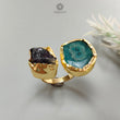 Handmade Cocktail Ring: 10.28gms Gold Plated Natural Multi Color Gemstone Boho Style Dainty Fancy Shape Adjustable Ring Gift For Her