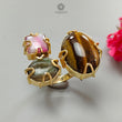 Handmade Cocktail Ring: 11.01gms Gold Plated Natural Multi Color Gemstone Boho Style Dainty Oval Shape Adjustable Ring Gift For Her