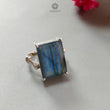 Blue Labradorite Silver Faceted Ring: 5.63gms Natural Untreated Labradorite Baguette Shape Fancy Cut 925 Sterling Silver Prong Set 7.5 US