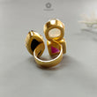 Handmade Cocktail Ring: 11.54gms Gold Plated Natural Multi Color Gemstone Boho Style Dainty Marquise Oval Shape Adjustable Ring Gift For Her