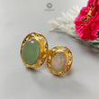 Handmade Cocktail Ring: 11.73gms Gold Plated Natural Multi Color Gemstone Boho Style Dainty Oval Shape Adjustable Ring Gift For Her