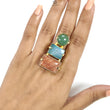 Handmade Cocktail Ring: 12.82gms Gold Plated Natural Multi Color Gemstone Boho Style Dainty Baguette Shape Adjustable Ring Gift For Her