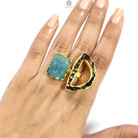 Handmade Cocktail Ring: 13.70gms Gold Plated Natural Multi Color Gemstone Boho Style Dainty Fancy Shape Adjustable Ring Gift For Her