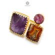 Handmade Cocktail Ring: 14.55gms Gold Plated Natural Multi Color Gemstone Boho Style Dainty Square Shape Adjustable Ring Gift For Her