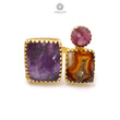 Handmade Cocktail Ring: 14.55gms Gold Plated Natural Multi Color Gemstone Boho Style Dainty Square Shape Adjustable Ring Gift For Her