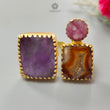 Handmade Cocktail Ring: 14.55gms Gold Plated Natural Multi Color Gemstone Boho Style Dainty Square Shape Adjustable Ring Gift For Her