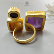 Handmade Cocktail Ring: 14.55gms Gold Plated Natural Multi Color Gemstone Boho Style Dainty Square Shape Adjustable Ring Gift For Her