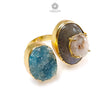 Handmade Cocktail Ring: 16.31gms Gold Plated Natural Multi Color Gemstone Boho Style Dainty Oval Shape Adjustable Ring Gift For Her