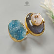 Handmade Cocktail Ring: 16.31gms Gold Plated Natural Multi Color Gemstone Boho Style Dainty Oval Shape Adjustable Ring Gift For Her