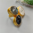 Handmade Cocktail Ring: 19.22gms Gold Plated Natural Multi Color Gemstone Boho Style Dainty Oval Shape Adjustable Ring Gift For Her