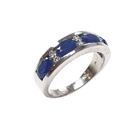 Blue Sapphire Faceted Silver Ring: 4.31gms Natural Untreated Sapphire Oval Faceted Cut 925 Sterling Silver With CZ Bezel Set Ring 7.5 US