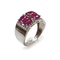 Ruby Faceted Silver Ring: 4.31gms Natural Untreated Red Ruby Oval Faceted Cut 925 Sterling Silver With CZ Prong Set Ring 7.5 US