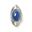 Blue Sapphire Faceted Silver Ring: 12.89gms Natural Untreated Sapphire Oval Rose Cut 925 Sterling Silver Bezel Set Ring 6.5 US